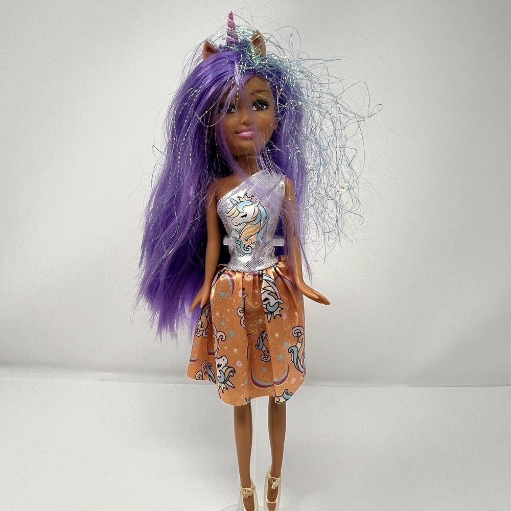 Zuru Sparkle Girlz Unicorn Princess, Purple Hair, Orange/Silver Dress DG20211201